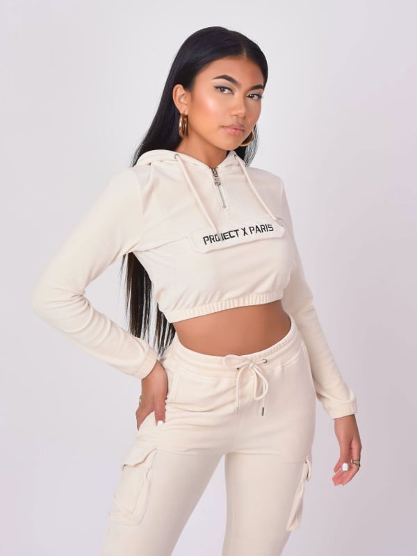 Project X Paris Sweat Velours Court à Capuche