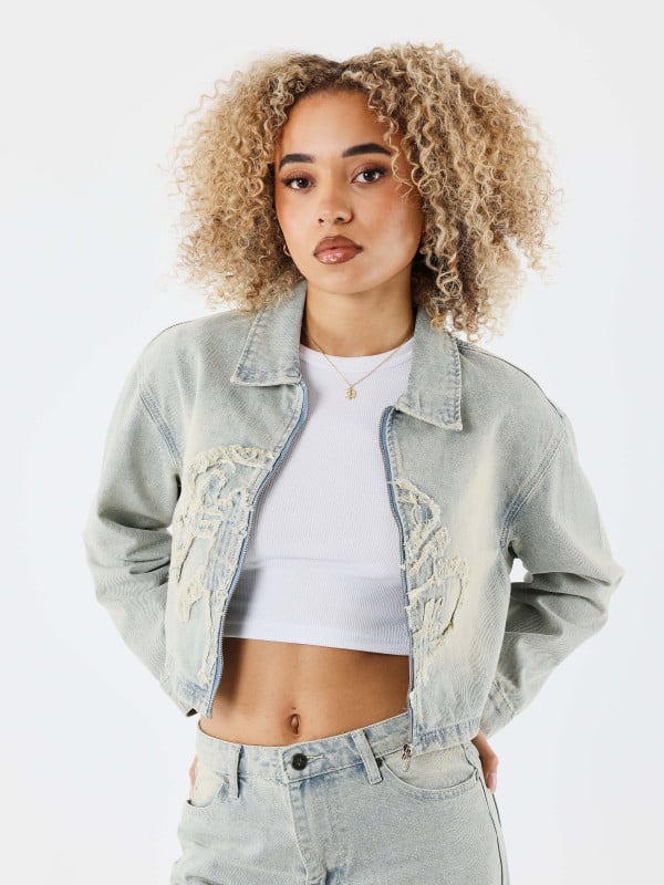 project x paris Veste crop en denim délavé