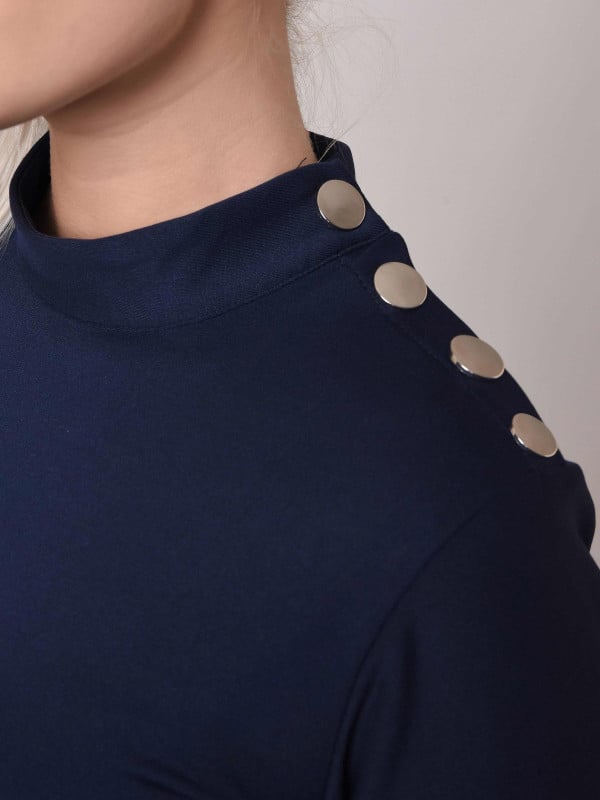 Project X Paris Pull Col Montant Boutons Argentés Style Officier