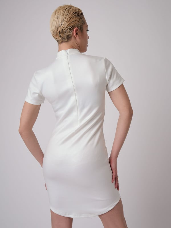 Project X Paris Robe Simili Cuir Et Broderie Contrastés