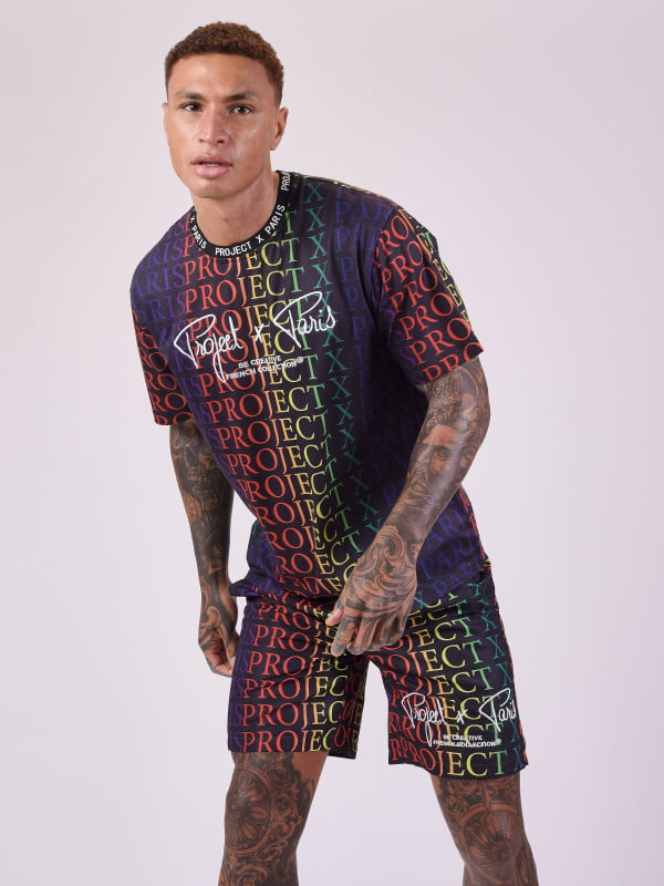 Project X Paris Short Motif Logo Dégradé Arc-en-ciel