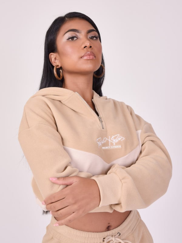 project x paris Sweat à Capuche crop polaire bicolore