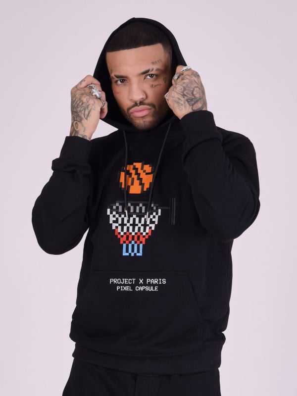 Project X Paris Sweat à Capuche Dessin Panier De Basket De Pixels En Broderie