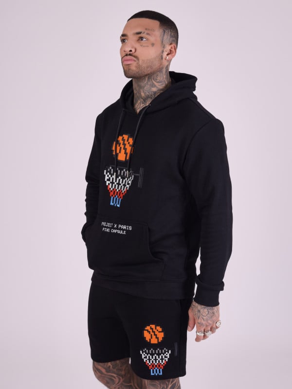 Project X Paris Sweat à Capuche Dessin Panier De Basket De Pixels En Broderie