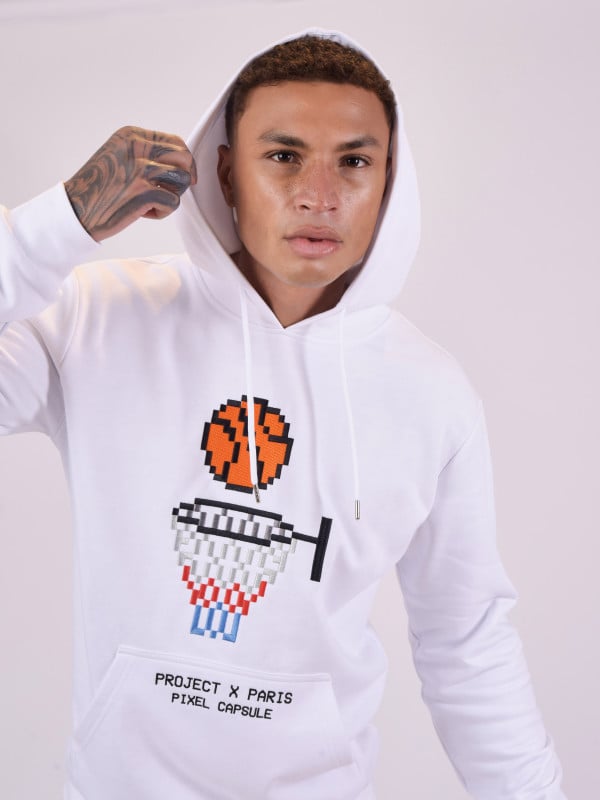 project x paris Sweat à Capuche dessin panier de basket de pixels en broderie