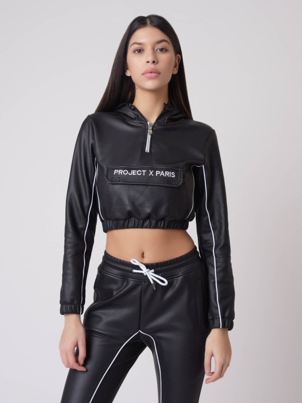 Project X Paris Sweat Capuche Enfilable à Piping Simili Cuir