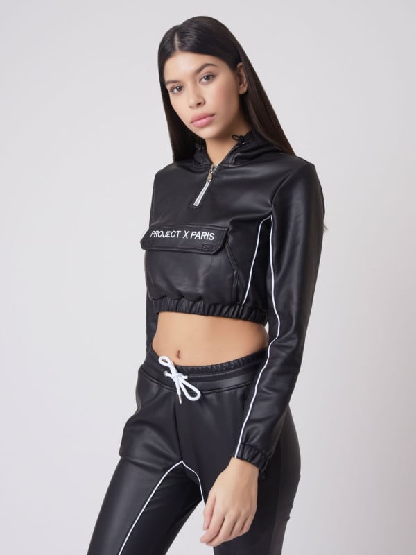 Project X Paris Sweat Capuche Enfilable à Piping Simili Cuir