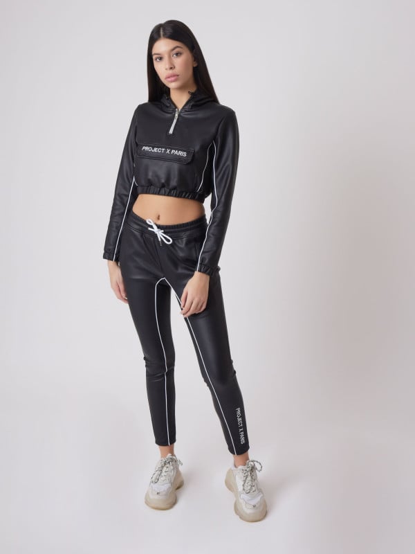 project x paris Sweat capuche enfilable à piping simili cuir