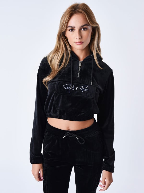 Project X Paris Sweat Velours Court à Capuche Signature