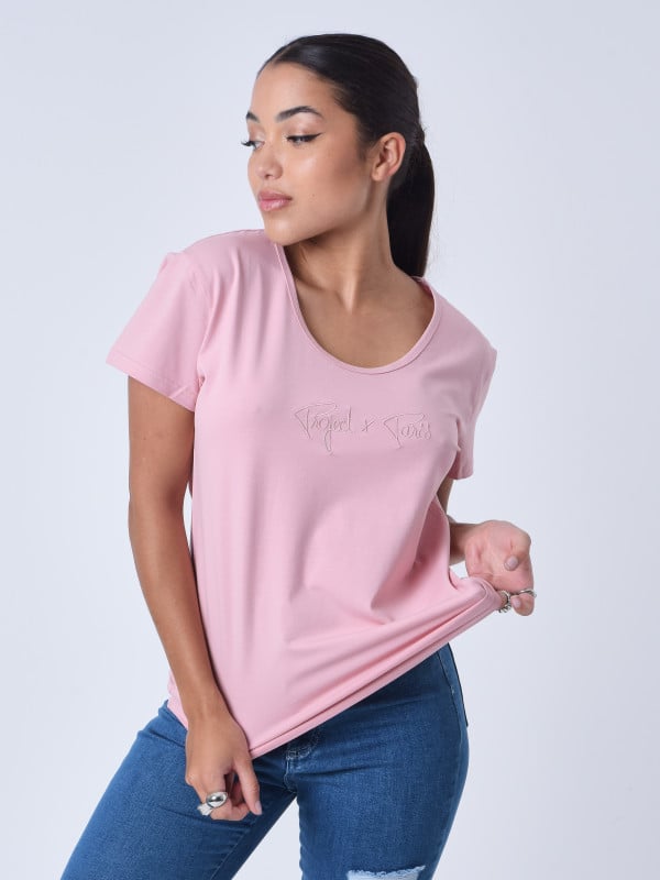 Project X Paris T-shirt Basic Broderie Logo Ton Sur Ton