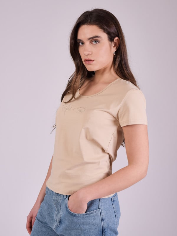 Project X Paris T-shirt Basic Broderie Logo Ton Sur Ton