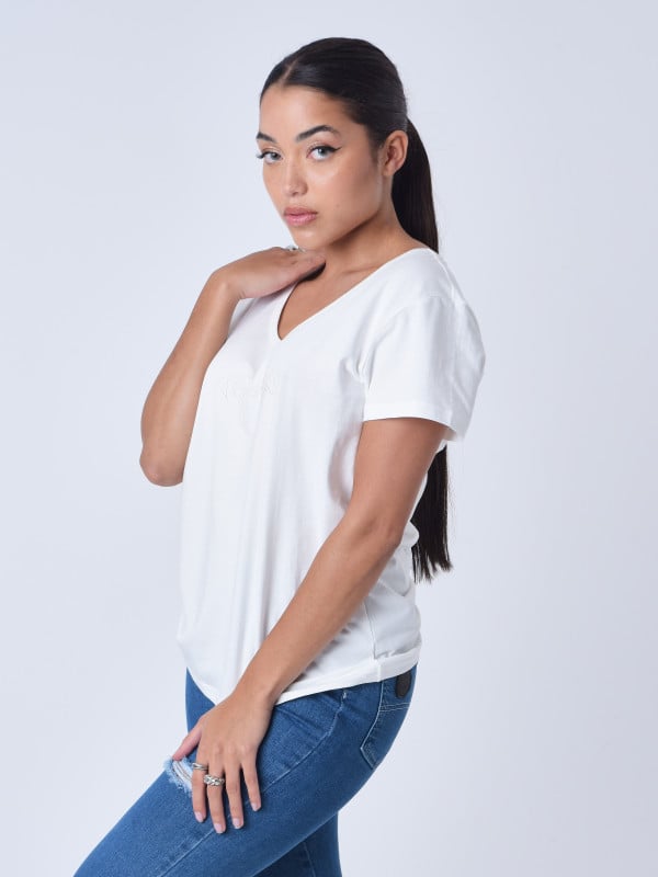 Project X Paris T-shirt Basic Broderie Logo Ton Sur Ton