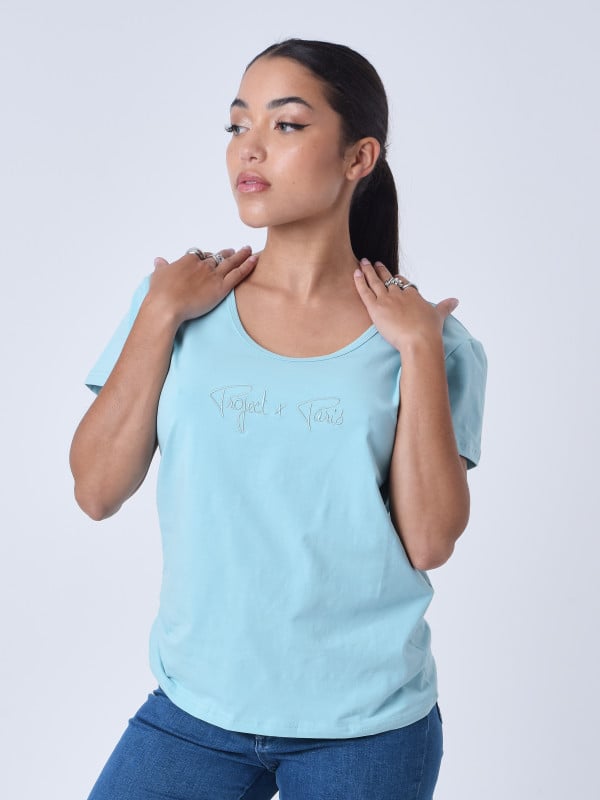 Project X Paris T-shirt Basic Broderie Logo Ton Sur Ton