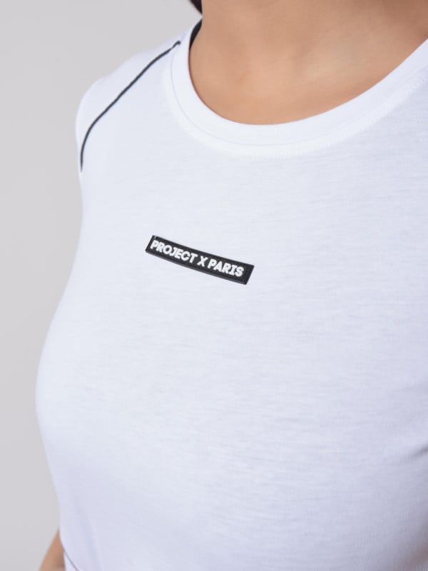 Project X Paris T-shirt Crop Avec Pipings Contrastés Et Logo Silicone
