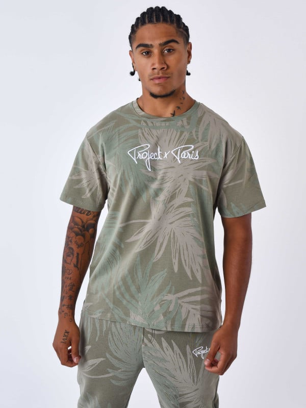 project x paris T-shirt motif all over feuilles de palmier