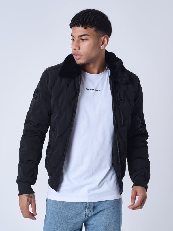 project x paris Veste matelassée col aviateur fourrure
