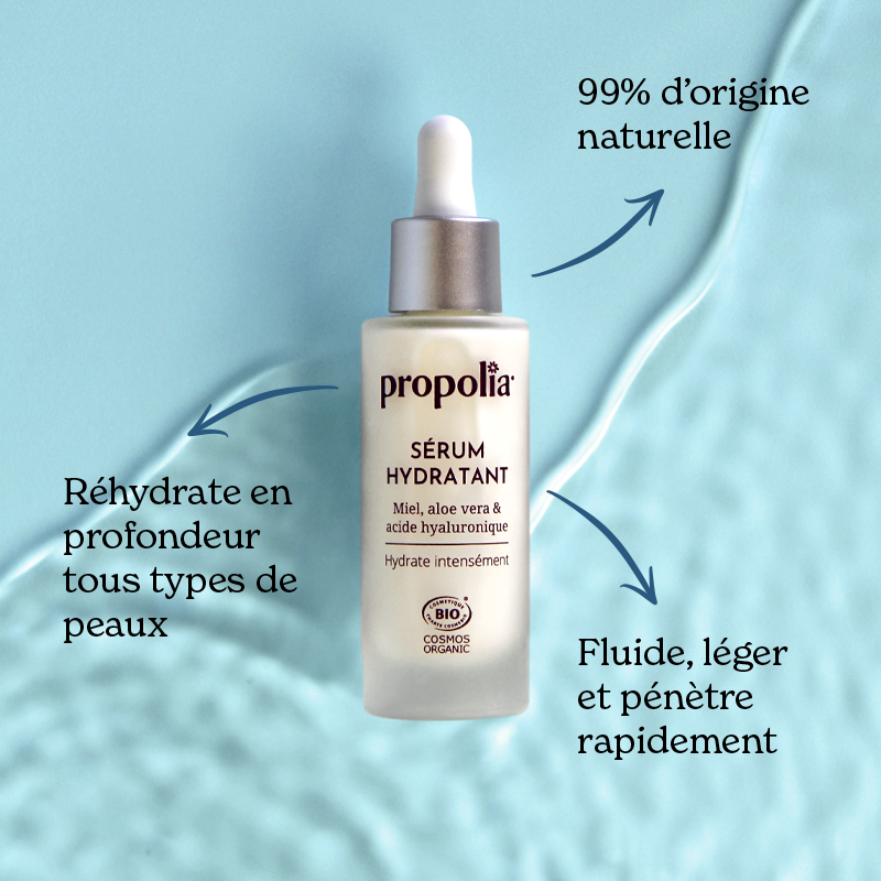 Propolia Sérum Hydratant Certifié BIO - Miel Aloe Vera & Acide Hyaluronique