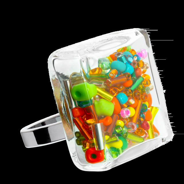 pylones Bague en verre soufflé - Carré Giga Mix Perles