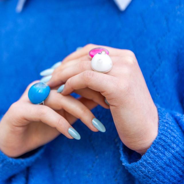 Pylones Bague En Verre Soufflé - Chat Bulle Medium Milk