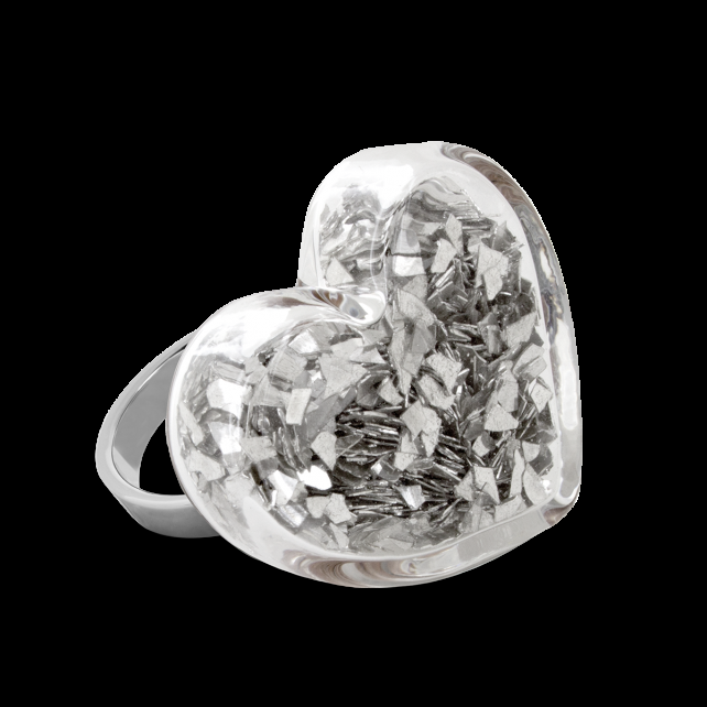 pylones Bague en verre soufflé - Coeur Medium Paillettes