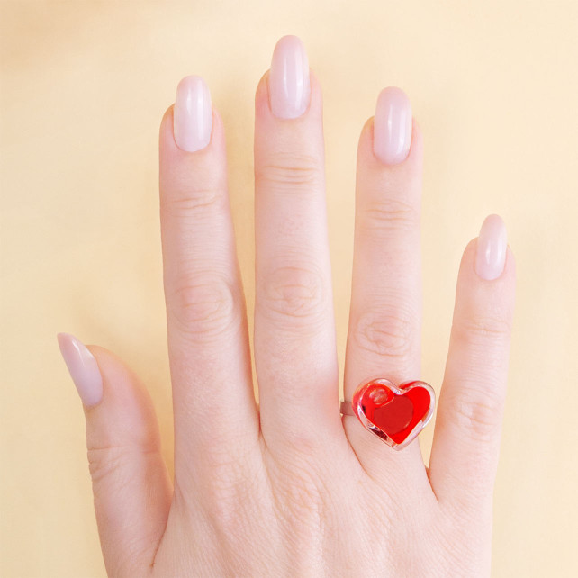 Pylones Bague En Verre Soufflé - Coeur Nano Transparent