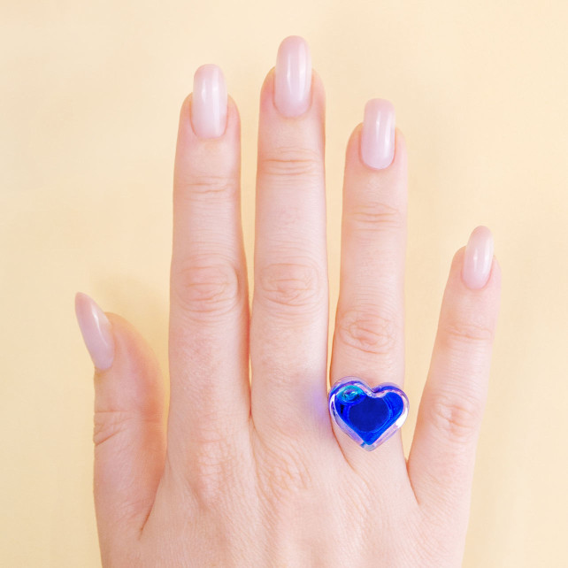 Pylones Bague En Verre Soufflé - Coeur Nano Transparent