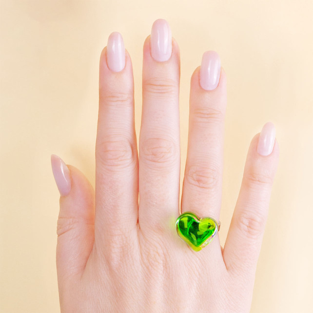 Pylones Bague En Verre Soufflé - Coeur Nano Transparent