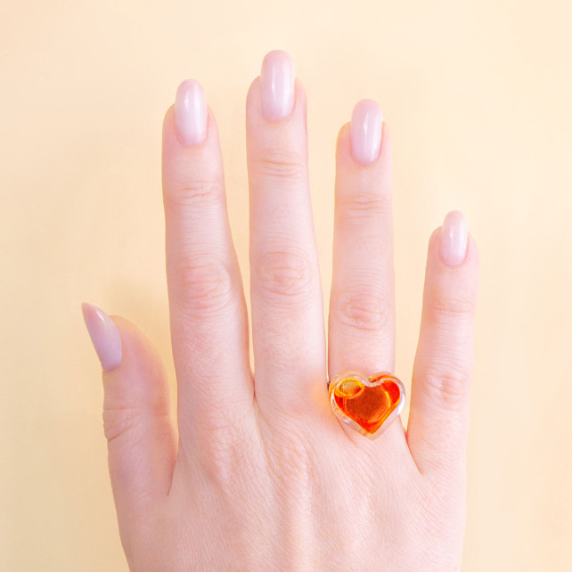 Pylones Bague En Verre Soufflé - Coeur Nano Transparent