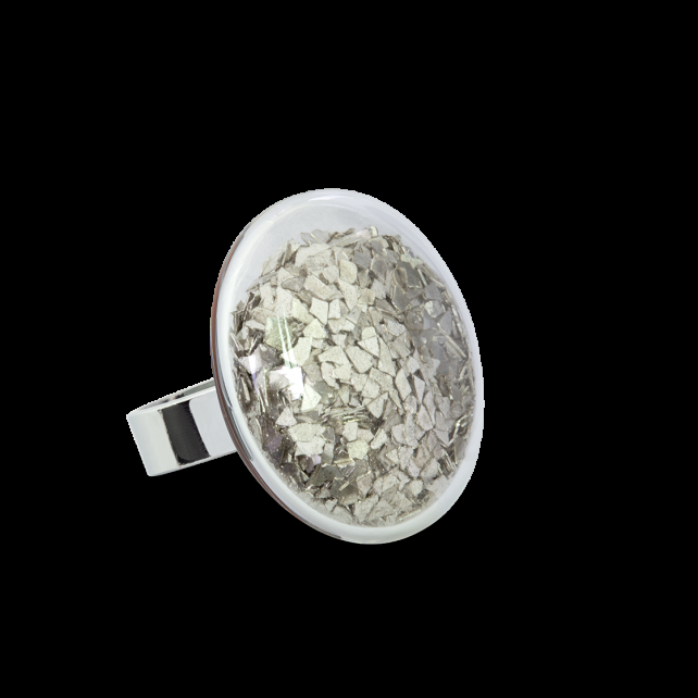 pylones Bague en verre soufflé - Galet Medium Paillettes