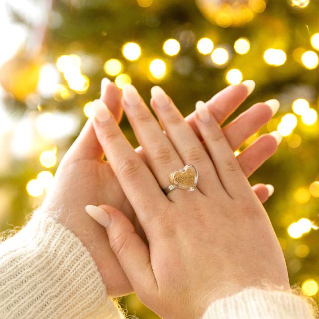 Pylones Bague En Verre Soufflé - Coeur Nano Billes