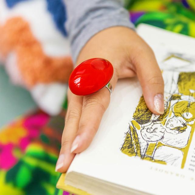 Pylones Bague En Verre Soufflé - Galet Giga Milk