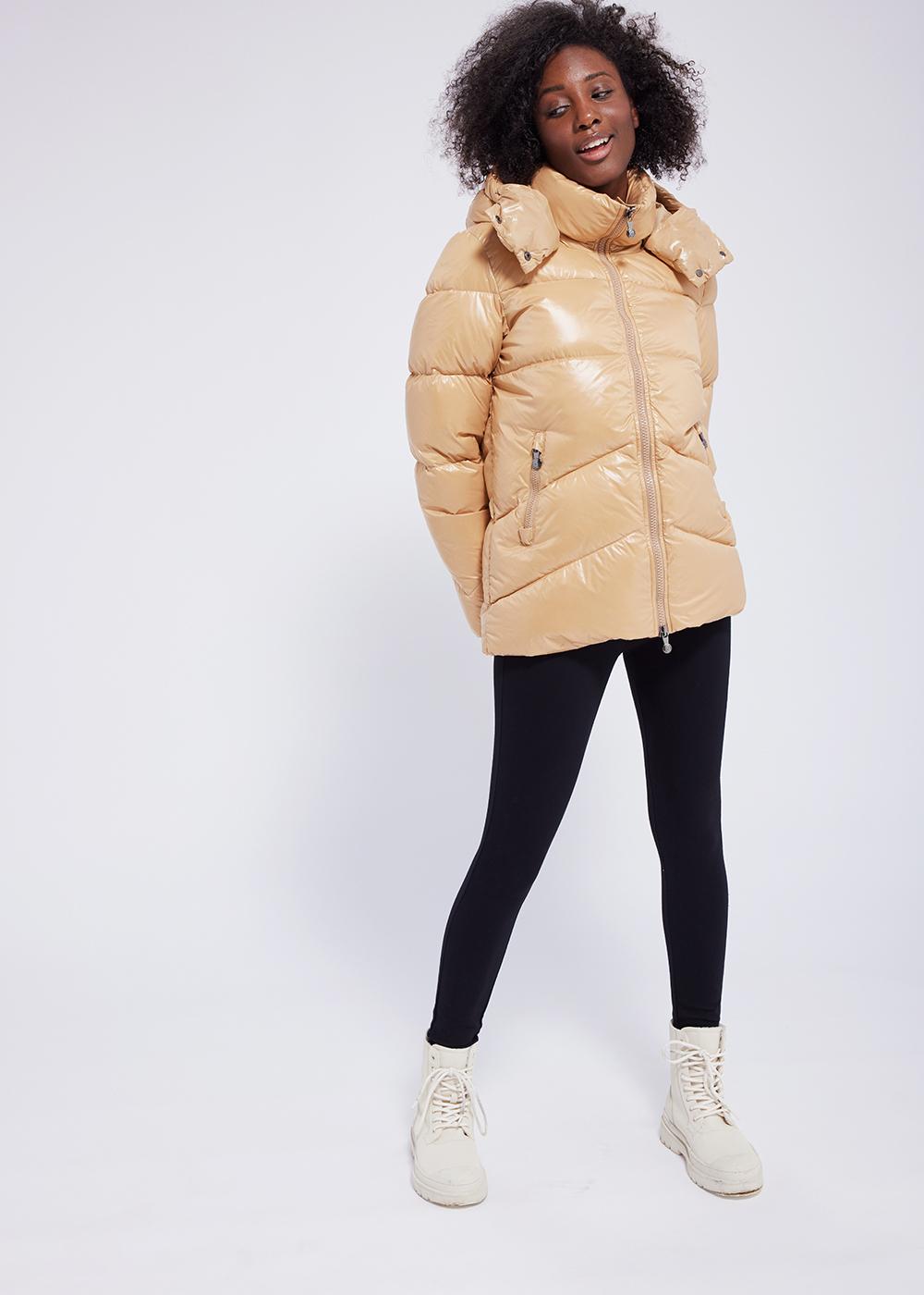 pyrenex Doudoune brillante femme Pyrenex Galactic à capuche Iced coffee