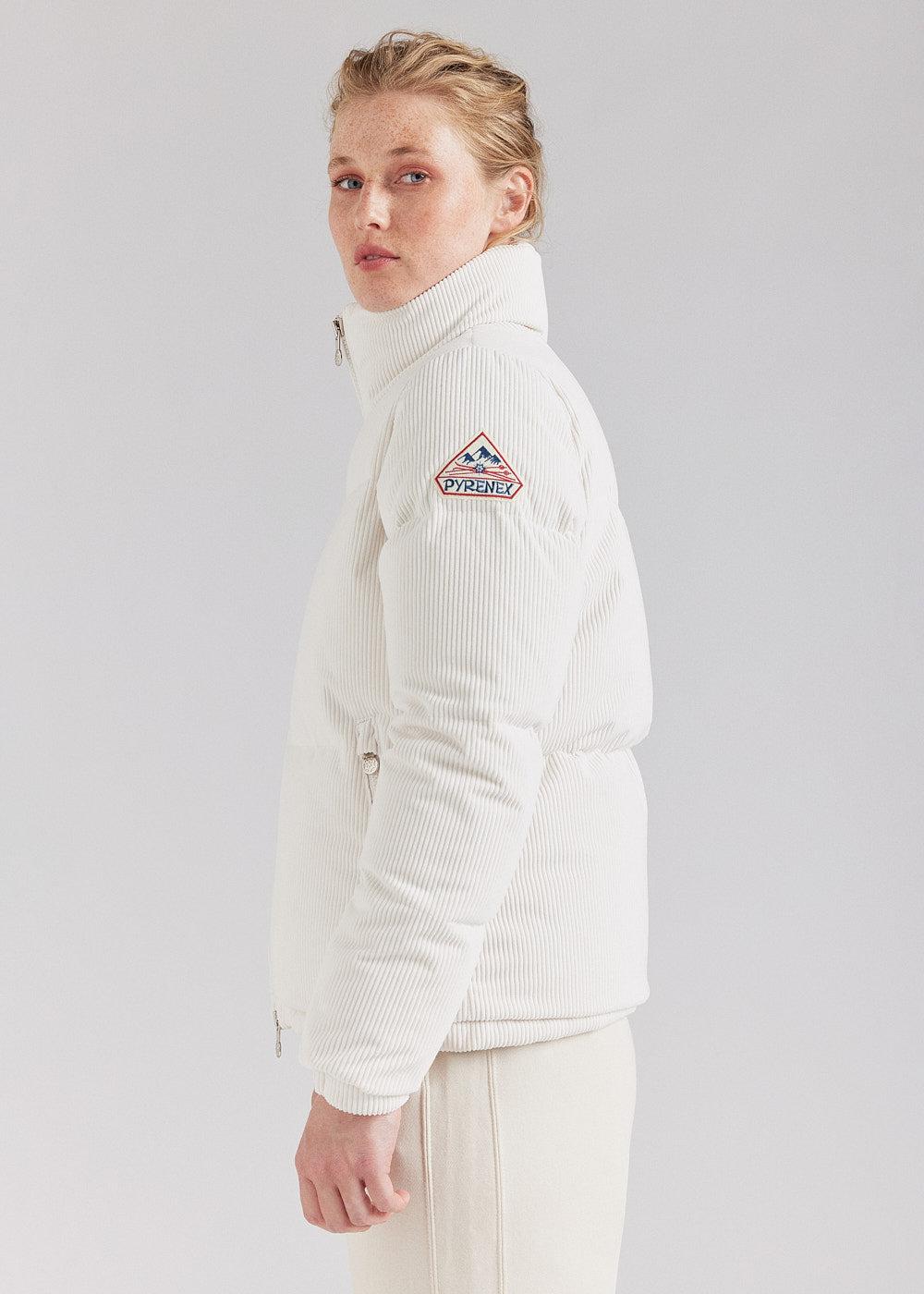 Pyrenex Doudoune Courte Femme En Velours Côtelé Pyrenex Goldin Blanche