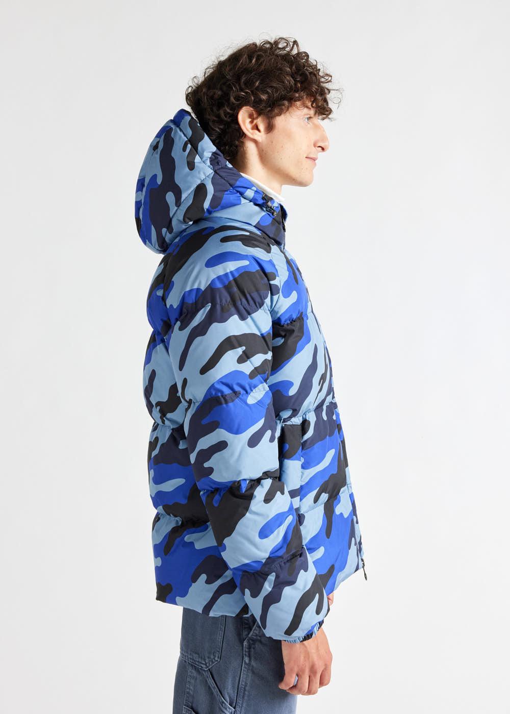 Pyrenex Doudoune Unisexe à Capuche Pyrenex Sten En Tissu Camouflage Camo Blue Print