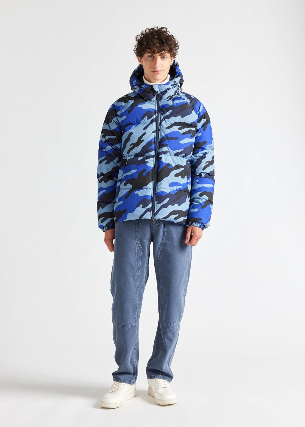 pyrenex Doudoune unisexe à capuche Pyrenex Sten en tissu camouflage Camo blue print