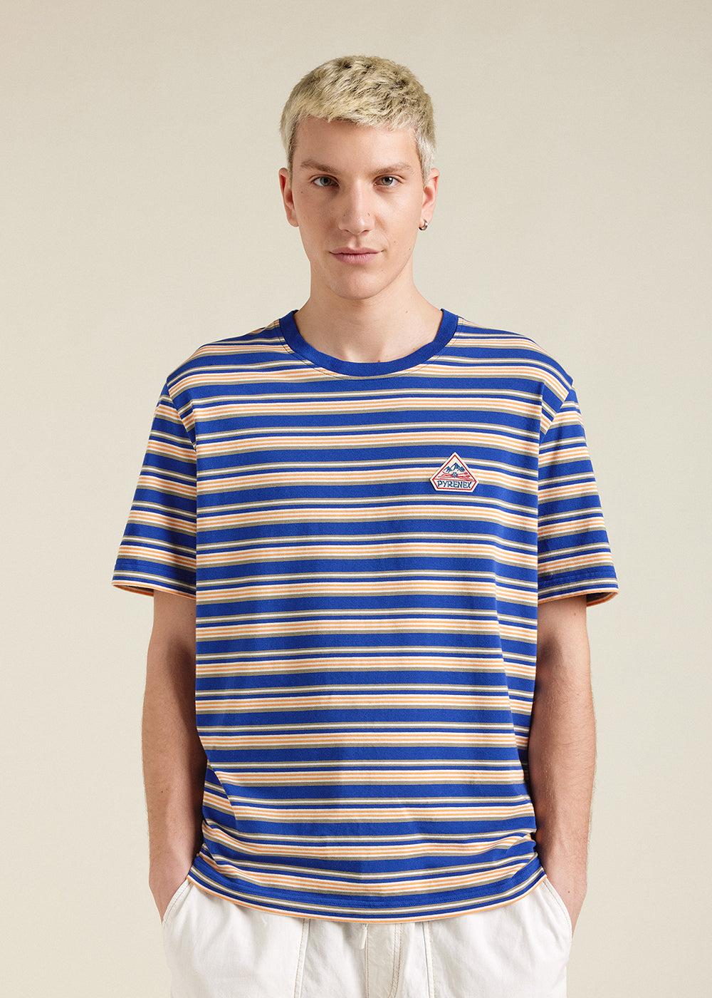 Pyrenex T-shirt Unisexe à Rayures En Coton Biologique Pyrenex Horizon Blue Print