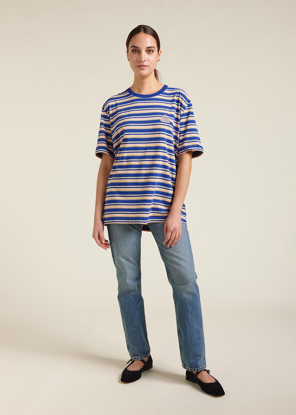 pyrenex T-shirt unisexe à rayures en coton biologique Pyrenex Horizon Blue print