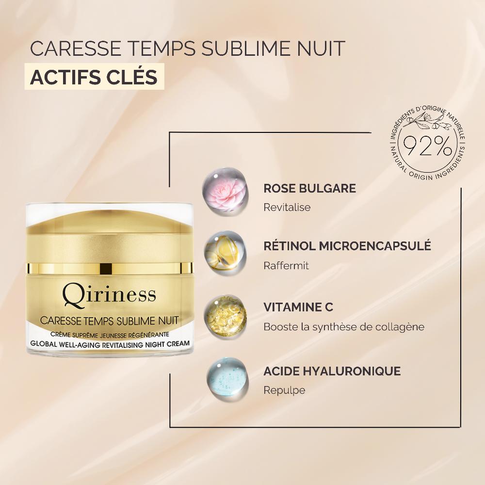 Qiriness Crème Nuit Anti-Âge Régénérante Rétinol Vitamine C - Caresse Temps Sublime