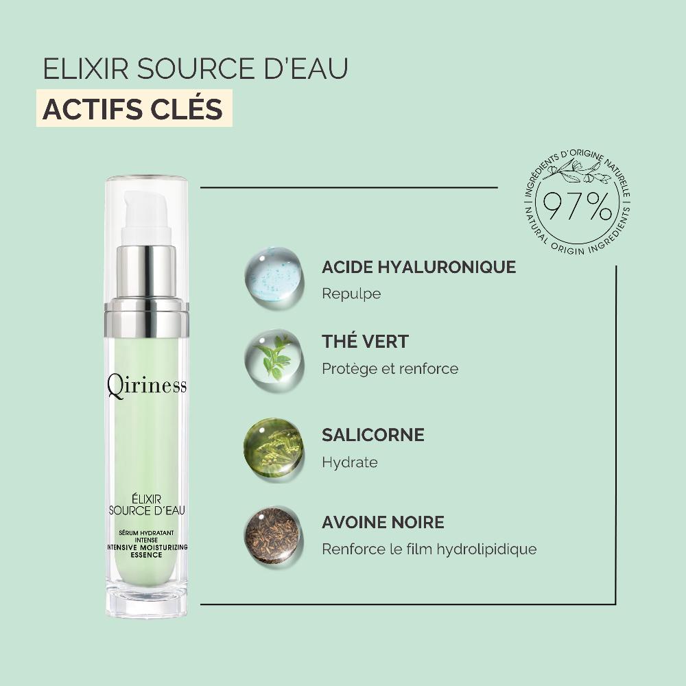 Qiriness Sérum Acide Hyaluronique Hydratant & Lissant - Élixir Source D'Eau