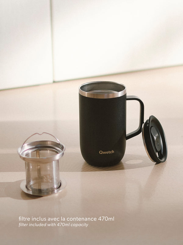 Qwetch Matt Noir Mug Tisanière Isotherme