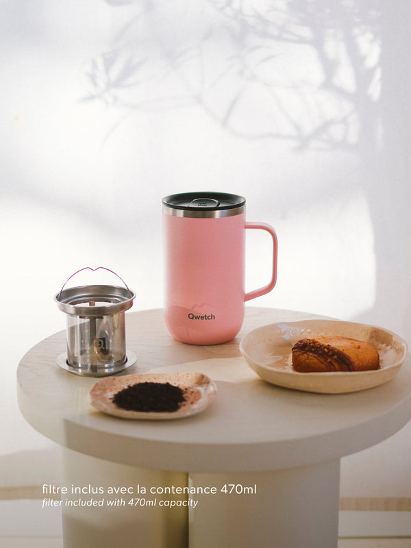 Qwetch Pastel Rose Mug Tisanière Isotherme