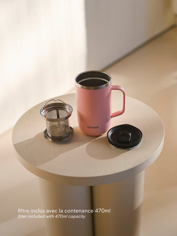 Qwetch Pastel Rose Mug Tisanière Isotherme