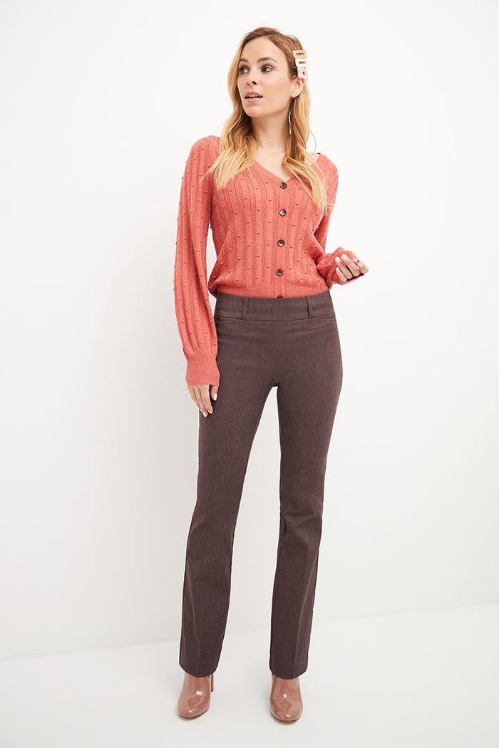 rekucci Barely Bootcut Pants with Fake Pockets heather-brown