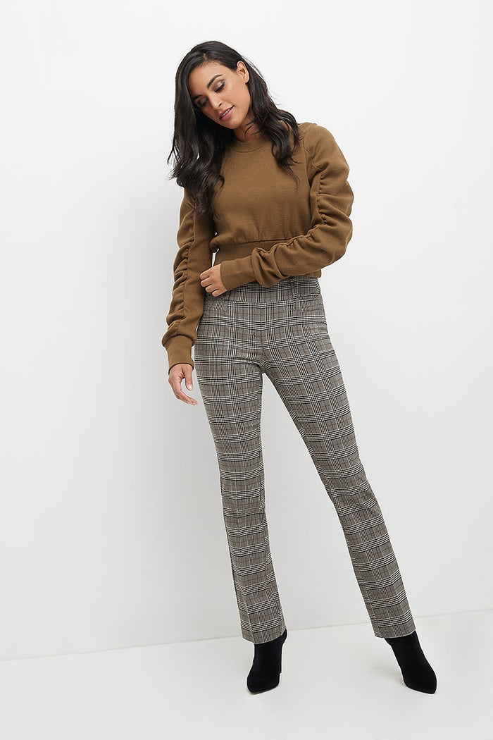Rekucci Barely Bootcut Pants With Fake Pockets Neutral-tartan