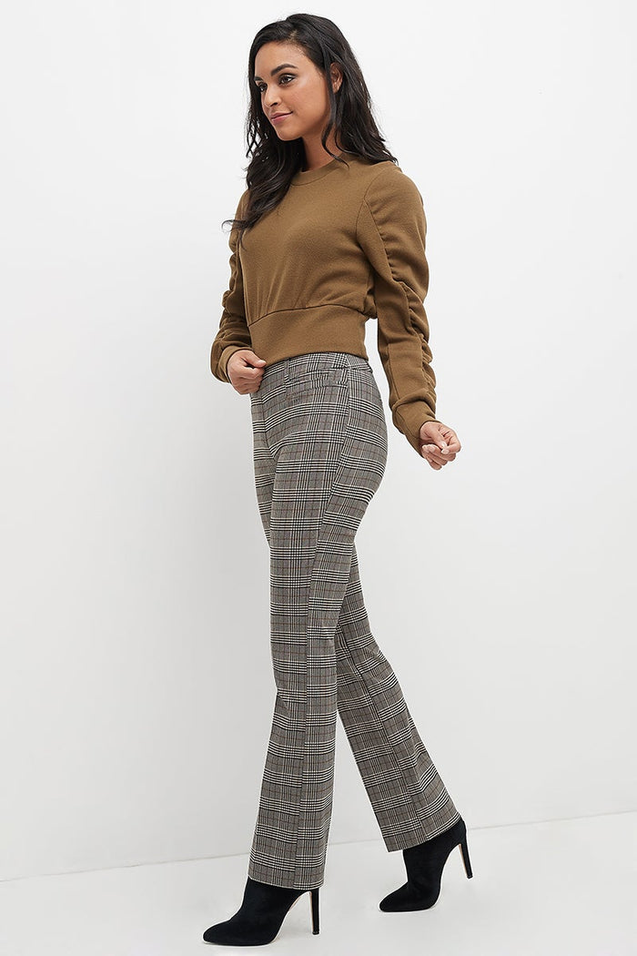 Rekucci Barely Bootcut Pants With Fake Pockets Neutral-tartan