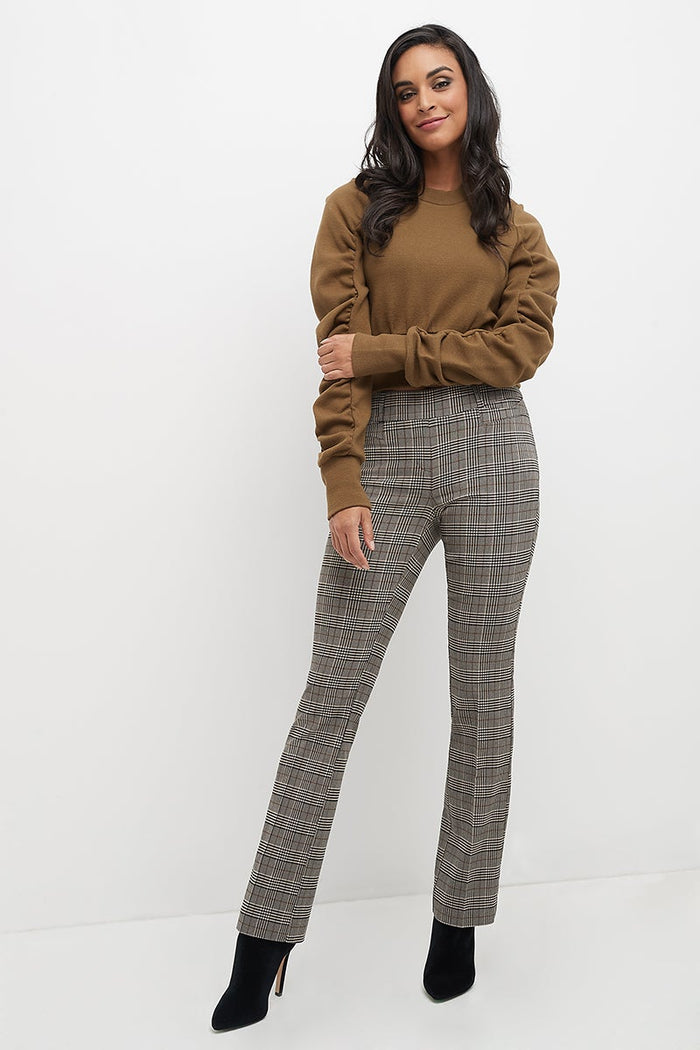 rekucci Barely Bootcut Pants with Fake Pockets neutral-tartan