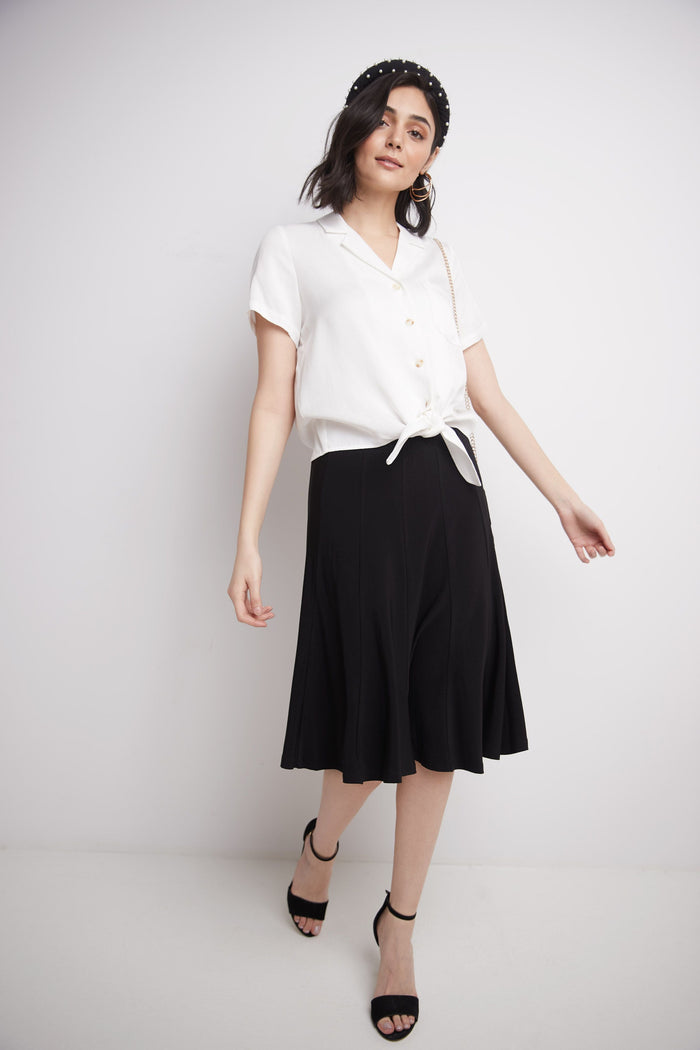 rekucci Bell Shaped Long Skirt with Flippy Flare black