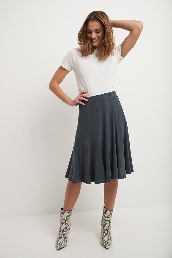 rekucci Bell Shaped Long Skirt with Flippy Flare charcoal