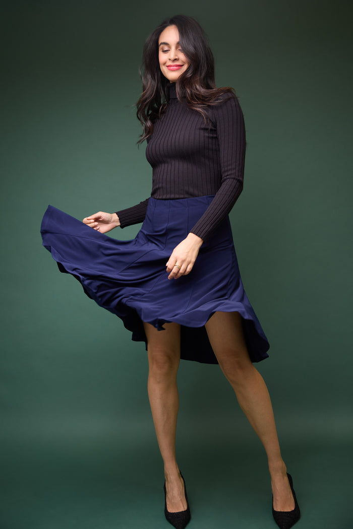 Rekucci Bell Shaped Long Skirt With Flippy Flare Navy-6402
