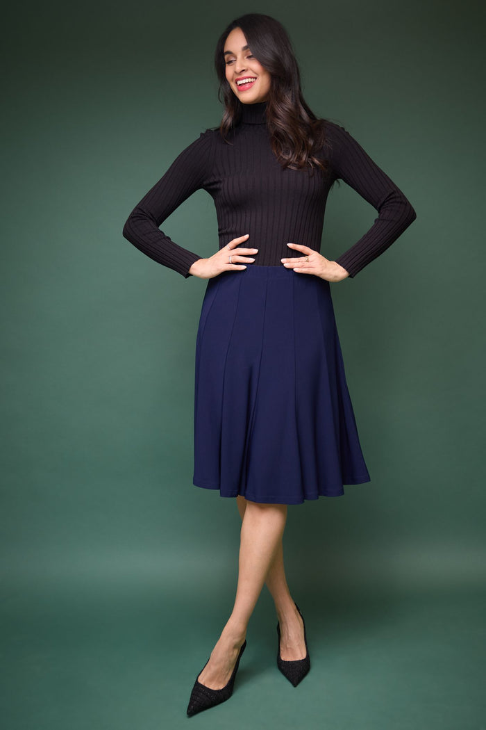 rekucci Bell Shaped Long Skirt with Flippy Flare navy-6402
